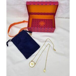 Tory Burch • Mother Of Pearl Semiprecious Stone Kira Logo Pendant Necklace